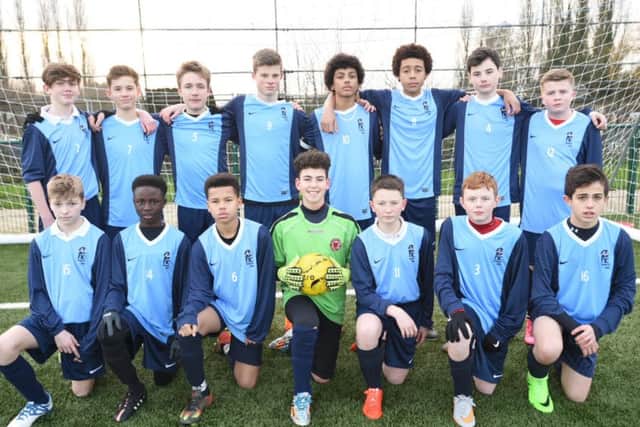 The Hampton College team beaten at the last 32 stage. They are from the left, back, Ben Wright, Will Palmer, Jay Whyatt, Bradley Gilbert, Jazleigh Fife, Sean Spalding, Harry Smith, Elliott Lilley, front, Ross Knights, Dani Agboola, Sol McFarlane, Lucas Bickers, Jamie Cooke, Ben Johnston, Evan Walters.
