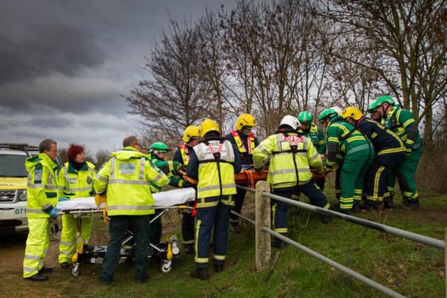 Fire, Ambulance and Paramedics aid a member of the public who is taken ill on their river boat.,River Nene, Peterborough14/01/2016. Picture by PaperPix/Terry Harris. THA
