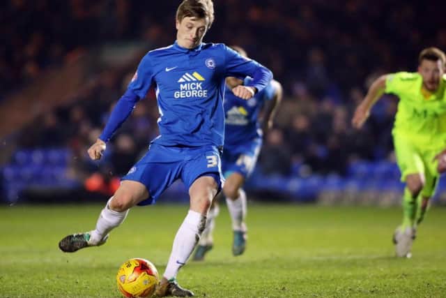 Chris Forrester takes the last-minute penalty for Posh against Southend. Photo: Joe Dent/theposh.com.