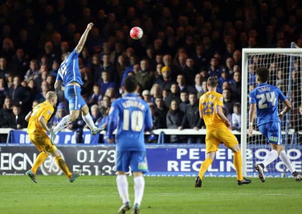 Conor Washington's last goal for Posh,  a thumping header in the 2-0 FA Cup win over Preston at the ABAX Stadium.