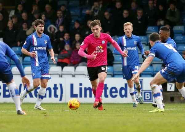 Harry Toffolo during his debut for Posh at Gillingham. Photo: Joe Dent/theposh.com.