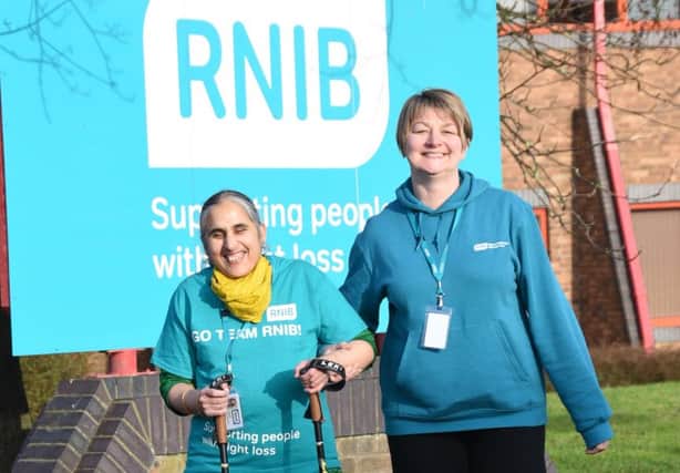 Blind artic explorer Kawal Gucukoglu   She is to trek to Iceland. Pictured with her is Claire Coupland from RNIB fundraising team