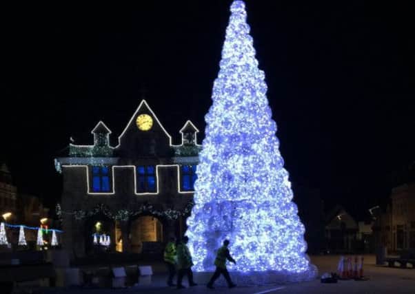 The Christmas tree owned by Peterborough City Council in Cathedral Square