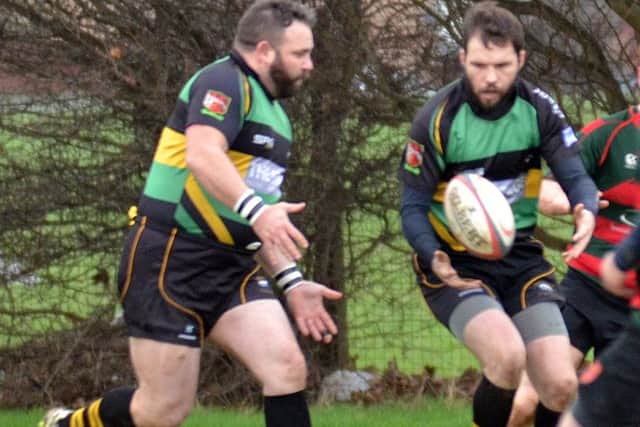 BROKEN SEQUENCE: Gareth Silverwood (left) and Guy Cunningham were two of the try scorers for Deepings in their 30-22 defeat at Bedford Swifts. Photo by Tim Wilson.