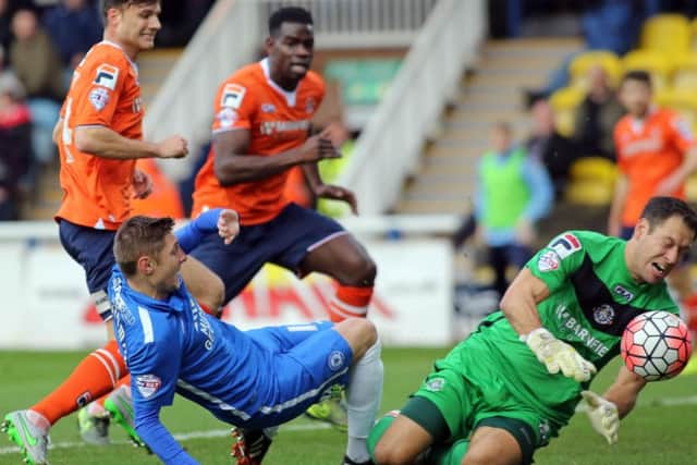 Mark Tyler in action for Luton against Posh earlier this season. Photo: Joe Dent/theposh.com.
