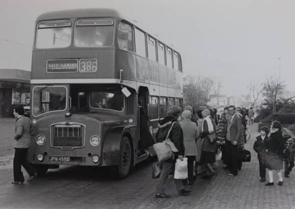 Catching a bus from the Bretton centre in 1980