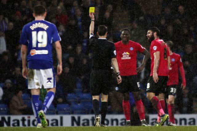 And then there were nine! Posh central defender Ricardo Santos collects his second yellow card at Chesterfield. Photo: Joe Dent/theposh.com.