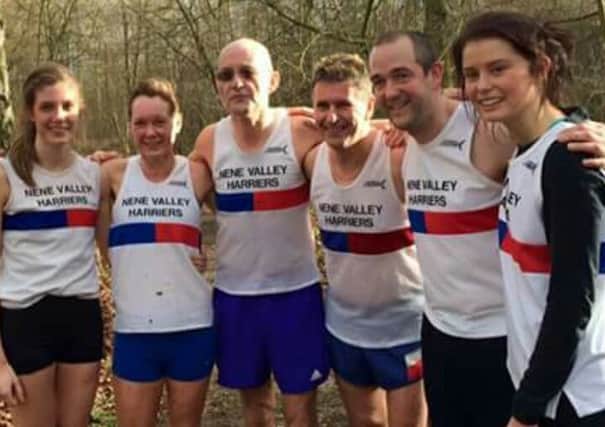 Members of the Nene Valley Harriers team who took part in Sundays Frostbite League race at Bourne. From the left are, Cat Foley-Wray, Nicky Morgan, Barry Warne, Paul Parkin, James Farringdon and Chloe Pavey.