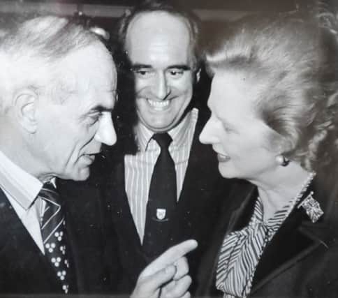 1983 council leader charles Swift talking to Margaret Thatcher about the colsure of Peter brotherhood works with MP Brian Mawhinney looking on ENGEMN00120130416130719