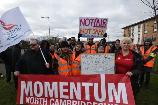 A recent junior doctors' strike outside Peterborough City Hospital