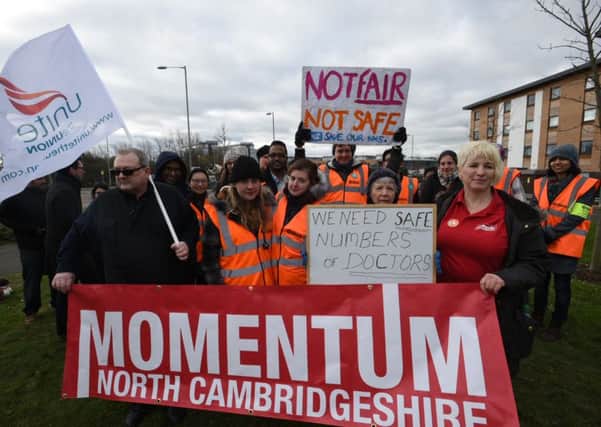 The strike outside Peterborough City Hospital