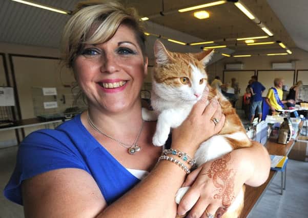 Cats Protection branch spokeswoman Sheridan Gaunt holds unwanted pet Arthur, during a rehoming event at Loxley Community Centre, Werrington.