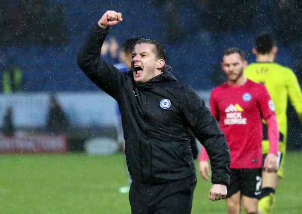 Will Posh manager Graham Westley be celebrating like this at the end of the season? Photo: Joe Dent/theposh.com.