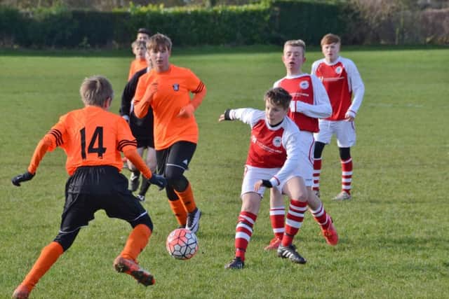 Action from the Under 14 game between Thorney and Oundle, which Oundle won 3-2.