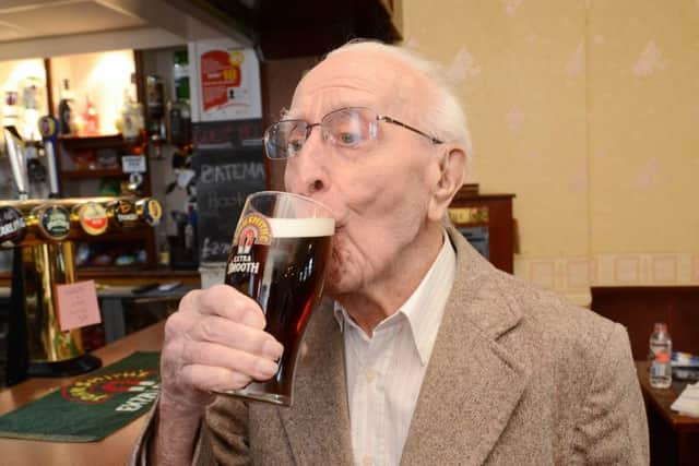 101-year-old  Albert James of Westwood. He goes for a drink at the New England club every sunday EMN-160214-170216009