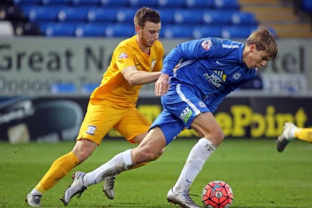 Young Posh midfielder Martin Samuelsen found the going tough against Bradford City following his outstanding display against West Brom. Photo: Joe Dent/theposh.com.