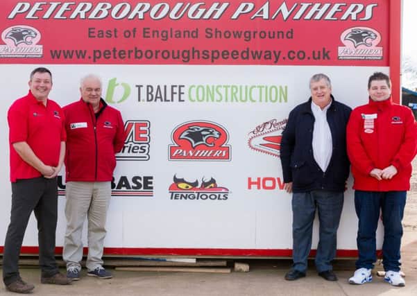 David Balfe (second right) of T Balfe Construction is picytured with Panthers trio Ged Rathbone (promoter), Trevor Swales (co-promoter) and Dale Allitt (joint team boss).