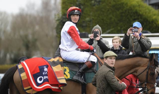Fakenham Races, Victoria Pendleton taking part in the Betfair Switching Saddles Grassroots Fox Hunters Chase at 4.10 
Wearing Red/White/Black ANL-160220-092037009
