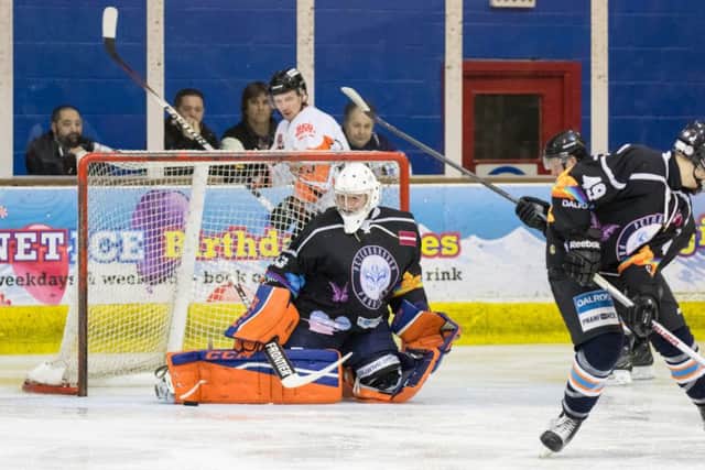Janis Auzins makes a save against Telford. Picture: Tom Scott