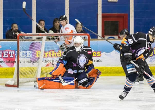 Janis Auzins makes a save against Telford. Picture: Tom Scott