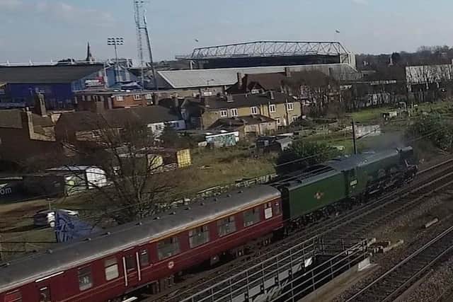 A bird's-eye view of the Flying Scotsman in Peterborough today captured by Adam Pallister