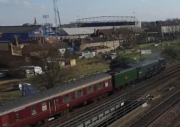 A bird's-eye view of the Flying Scotsman in Peterborough today captured by Adam Pallister