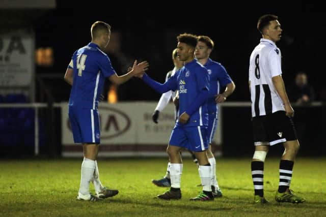 Kasey Douglas celebrates scoring Posh's second goal. Picture: Joe Dent