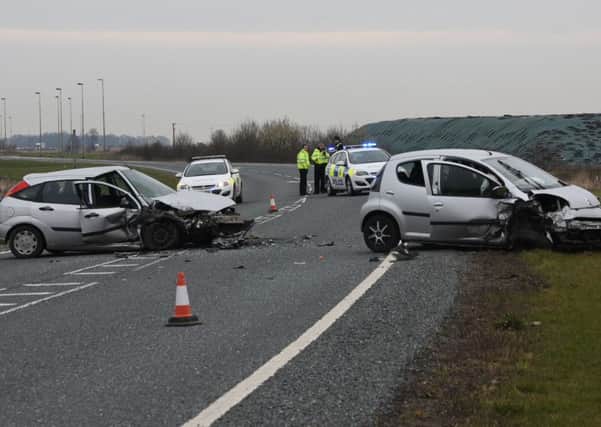 The scene after a two-car crash on the A16 in Crowland this morning.  Photo by David Lowndes.