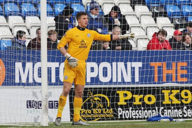 New Posh goalkeeper Stuart Moore in action against Swindon. Photo: Joe Dent/theposh.com.