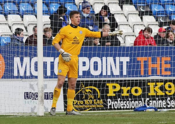 New Posh goalkeeper Stuart Moore in action against Swindon. Photo: Joe Dent/theposh.com.