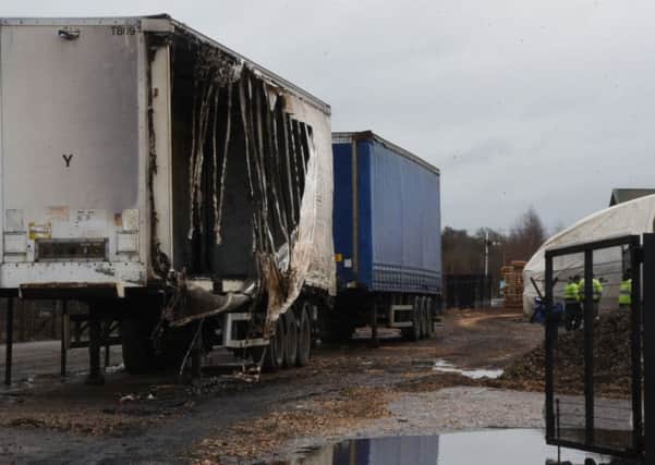 The remains of one of the trailer's at the site of the wood chip fire in Whittlesey