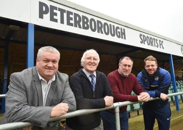 Peterborough Sports chairman Tommy Cooper (left) with president Colin Day, director Pat Rayment and  manager Jimmy Dean.
