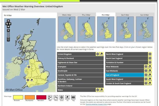The Met Office has issued warnings for ice and snow until the weekend