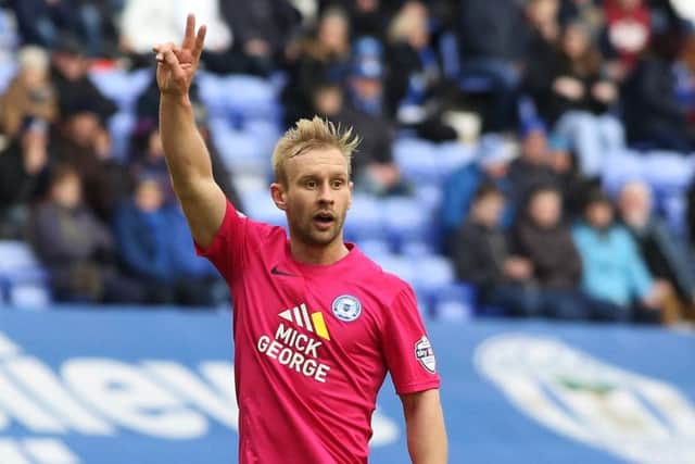 Simon Gillett during his debut for Posh at Wigan. Photo: Joe Dent/theposh.com.
