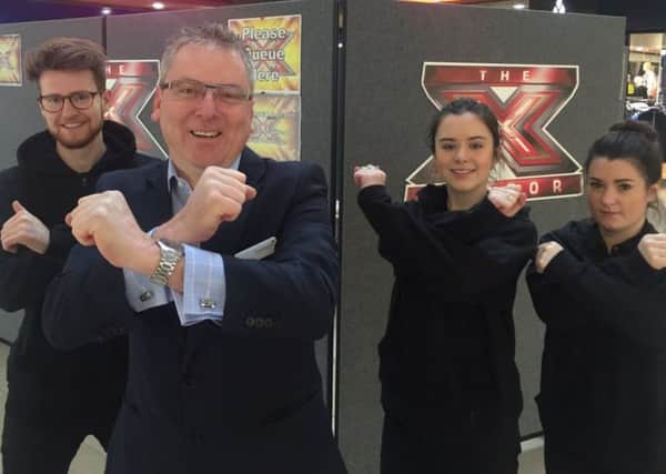 The X Factor is in Peterborough's Queensgate today! Centre Director at Queensgate, Mark Broadhead is pictured with the X Factor team