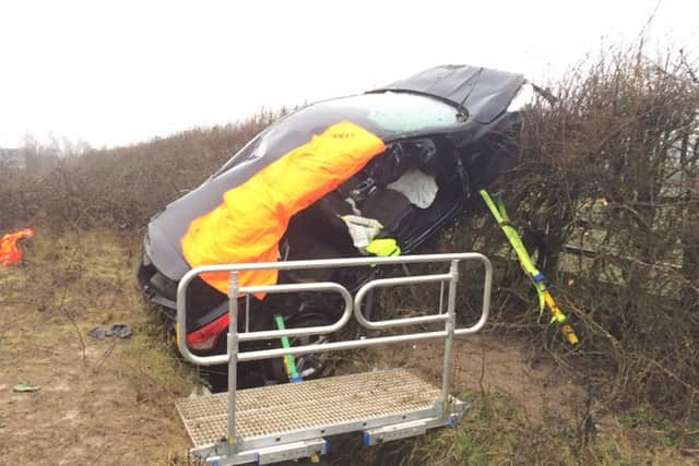 The scene of the crash off the A14 this afternoon