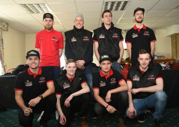The Peterborough Panthers rider line-up for 2016. (Back row, left to right) Tom Stokes, Ulrich Ostergaard, Simon Lambert, Nikolaj Busk Jakobsen. (Front) Emil Grondal, Michael Palm Toft, Nicklas Porsing, Tom Perry.