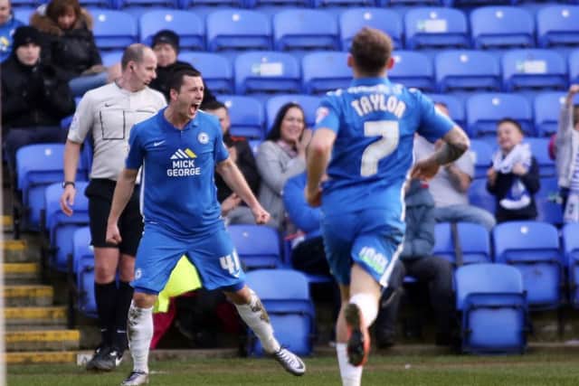 Aaron Williams celebrates his first Football League goal for Posh against Port Vale. Photo: Joe Dent/theposh.com.