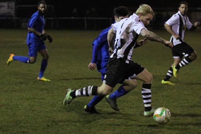 Two-goal Craig Smith in action for Peterborough Northern Star against Stotfold. Photo: Tim Gates.