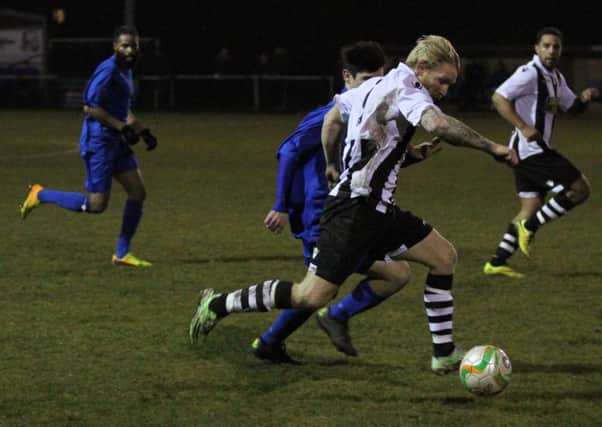 Two-goal Craig Smith in action for Peterborough Northern Star against Stotfold. Photo: Tim Gates.