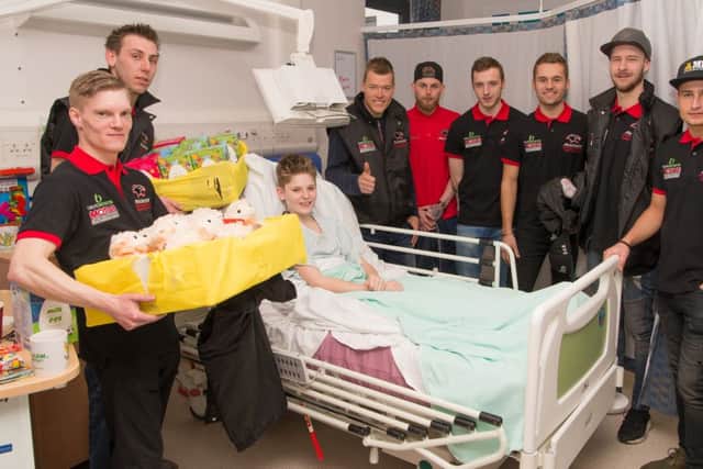 Panthers riders pictured visiting the children's ward at Peterborough City Hospital. Picture: Steve Hone.