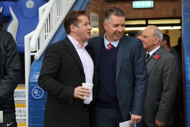 Rival managers Graham Westley (left) and Darren Ferguson before Posh beat Doncaster 4-0 at the ABAX Stadium in October. Photo: Joe Dent/theposh.com.