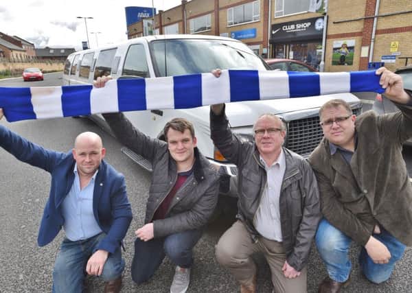 Garry Colbert, Eliott Peck, Anthony Clark and Stephen Bowskill who won a trip to Posh at Doncaster in a limo. EMN-160319-163357009