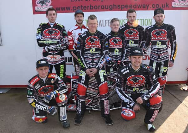 The Peterborough Panthers line-up for 2016. Pictured at the Press & Practice Day are from the left, back, Simon Lambert,  Nikolaj Busk Jakobsen, Ulrich Ostergaard, Michael Palm Toft,  Tom Perry, Tom Stokes, front, Nicklas Porsing and Emil Grondal,
