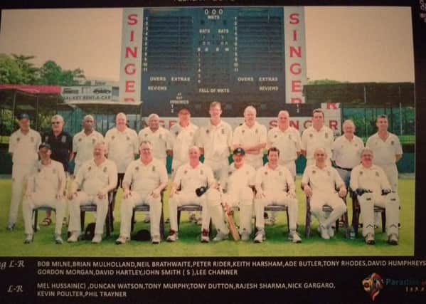 Bob Milne (back row, left) and the England Over 50s touring team in Sri Lanka.