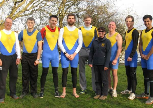The Peterborough City Rowing Club IM3 eight who raced in the Vesta Veterans Head of the Thams