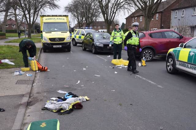 The scene of collision in Dogsthorpe this afternoon