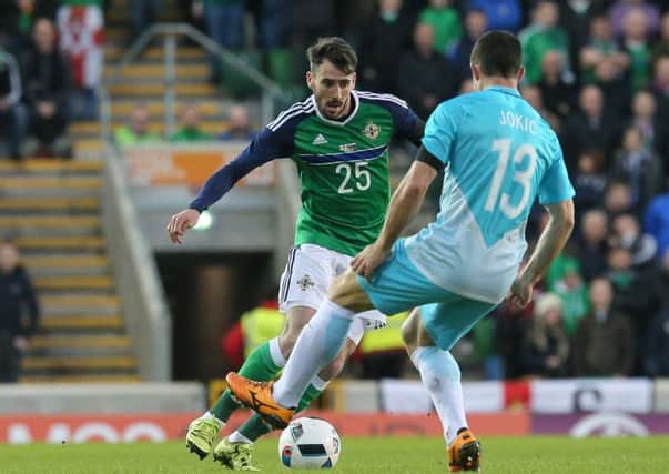 Michael Smith during his debut for Northern Ireland against Slovenia.