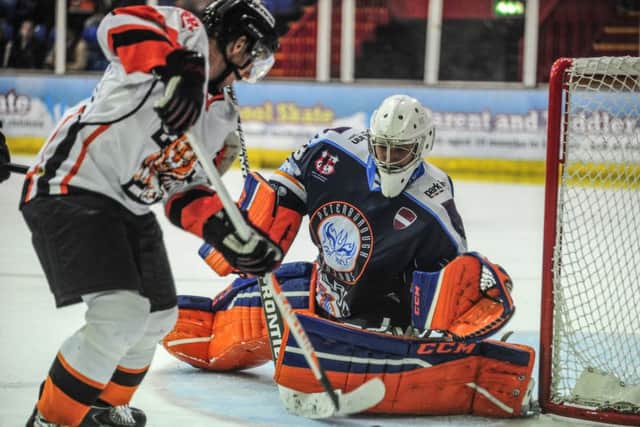 Phantoms netminder Janis Auzins played well in the play-off semi-final defeat at the hands of Guildford.