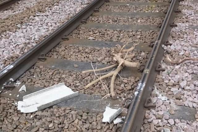 The concrete blocks on the track - Photo from British Transport Police